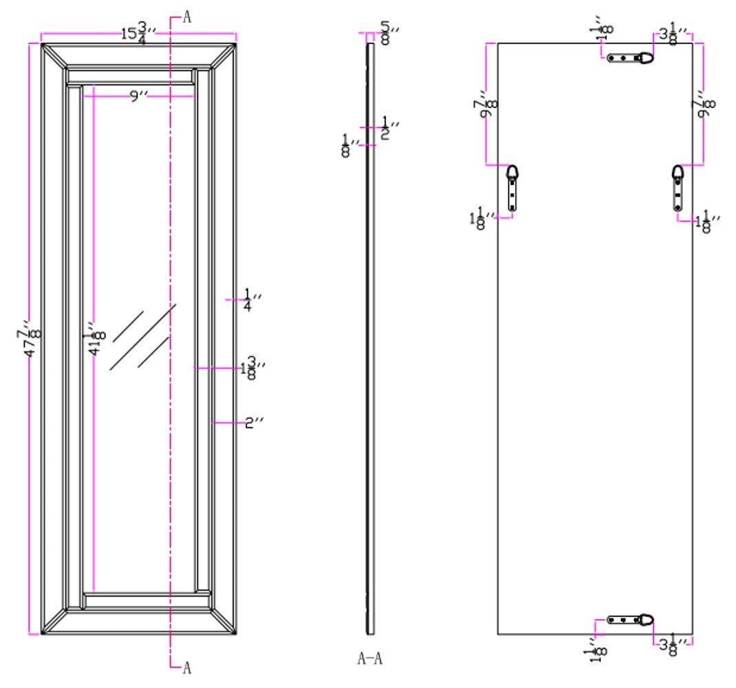 48 Clear Glass Framed Full Length Hanging Mirror