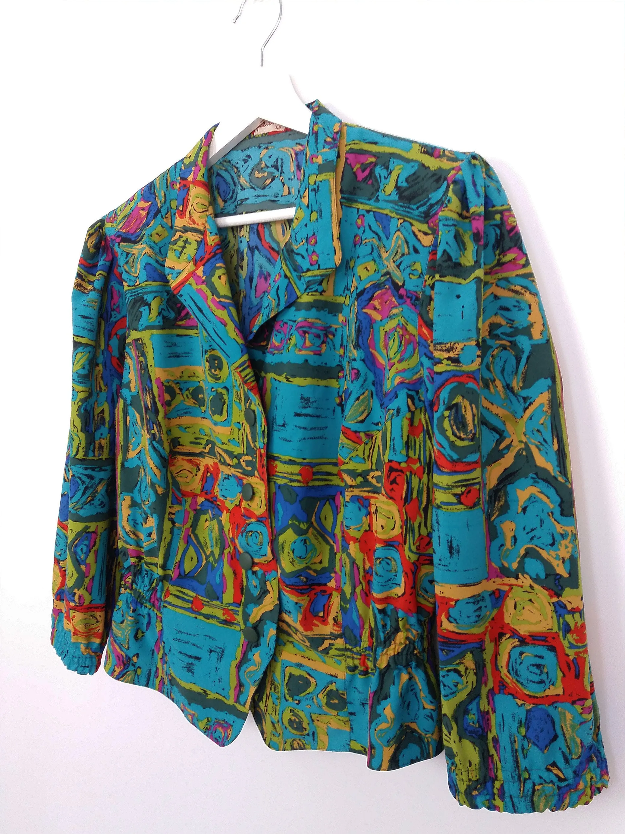 80's Blazer Blouse Abstract Print - size M-L