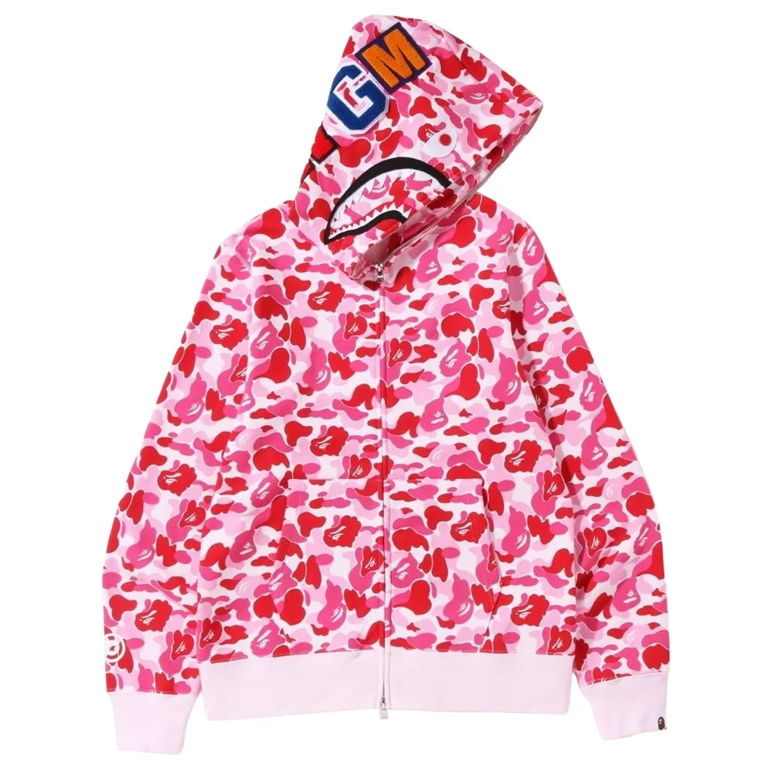 A Bathing Ape Men ABC Camo Shark Full Zip Hoodie (pink)