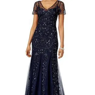 Adrianna Papell - 91918840 Beaded Illusion V-neck Sheath Dress