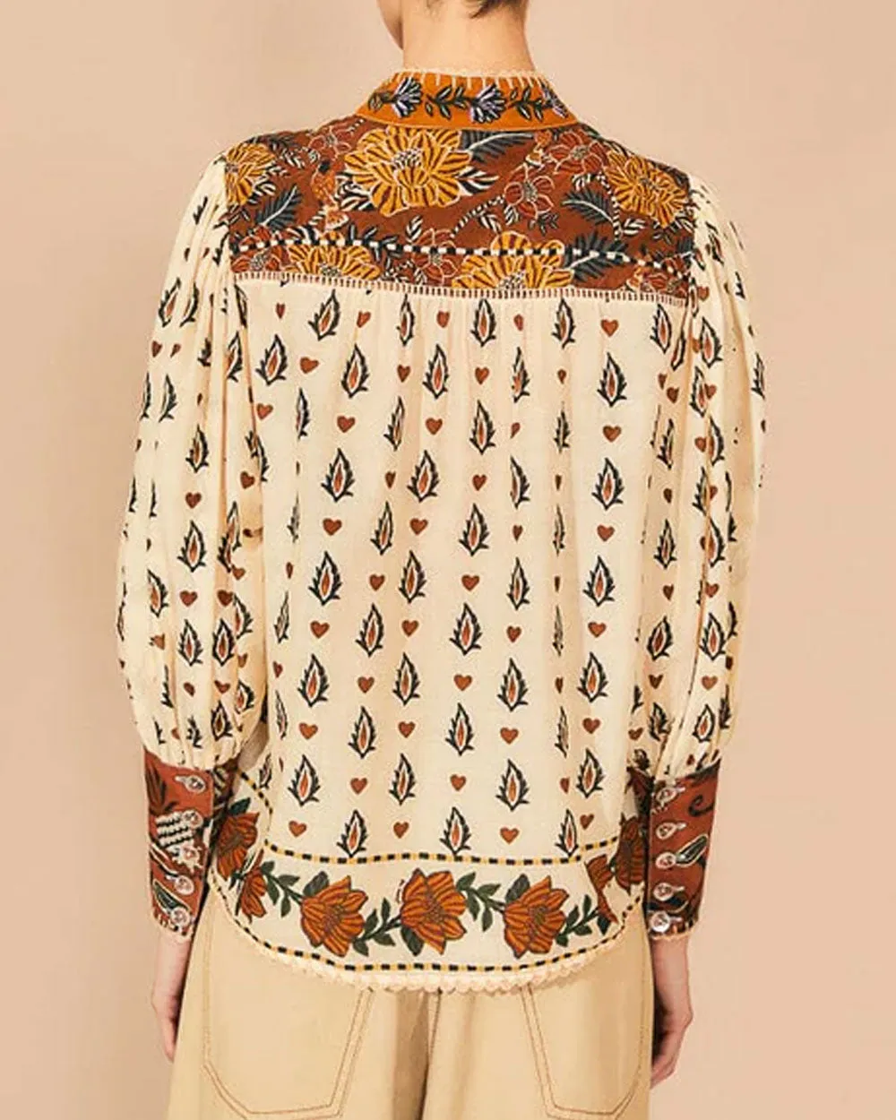 Beige Ainika Floral Long Sleeve Blouse