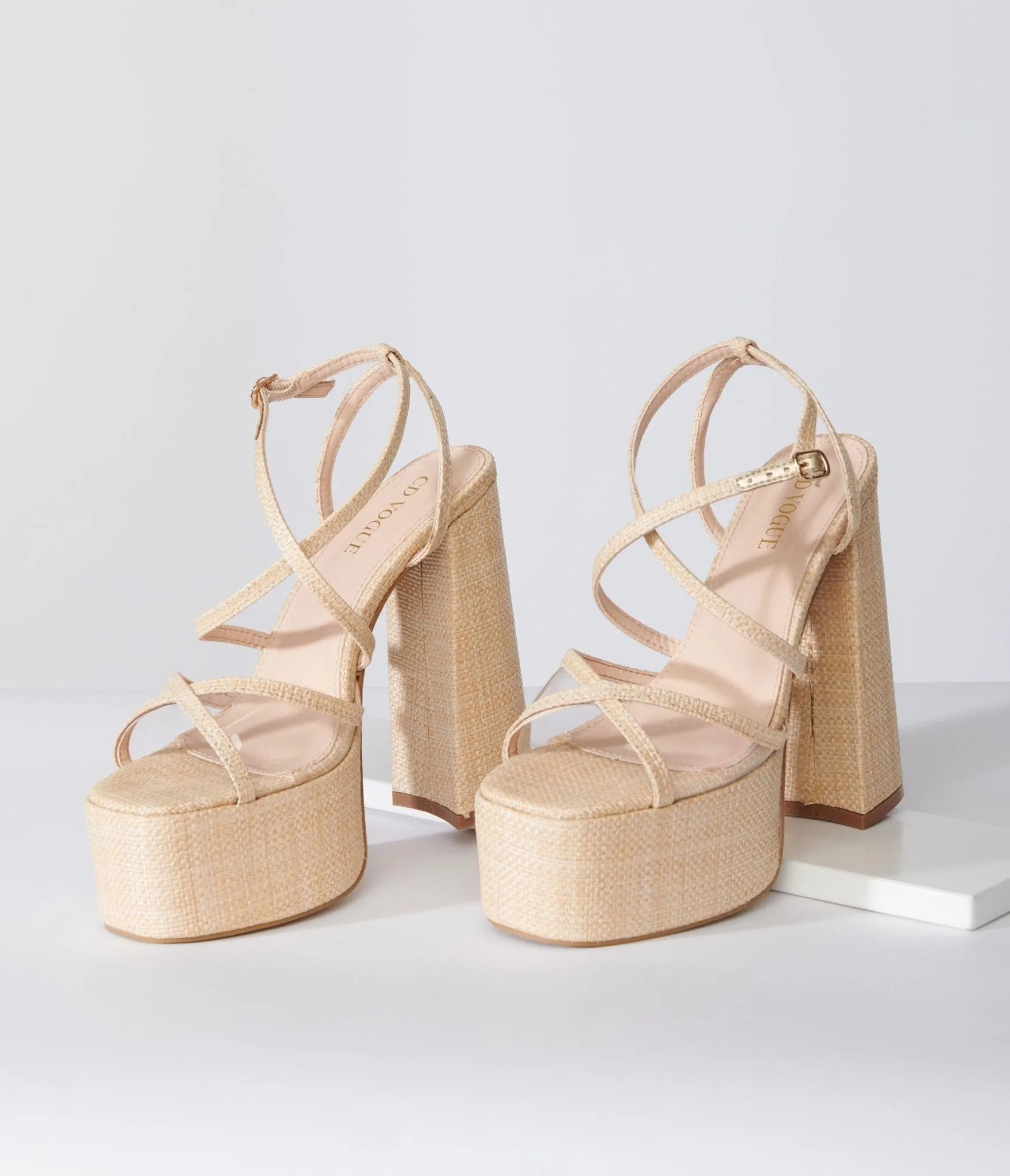 Beige Rattan Platform Sandals