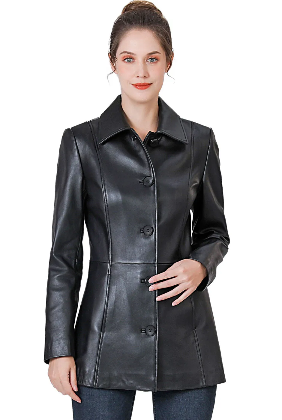 BGSD Women Dana Lambskin Leather Car Coat