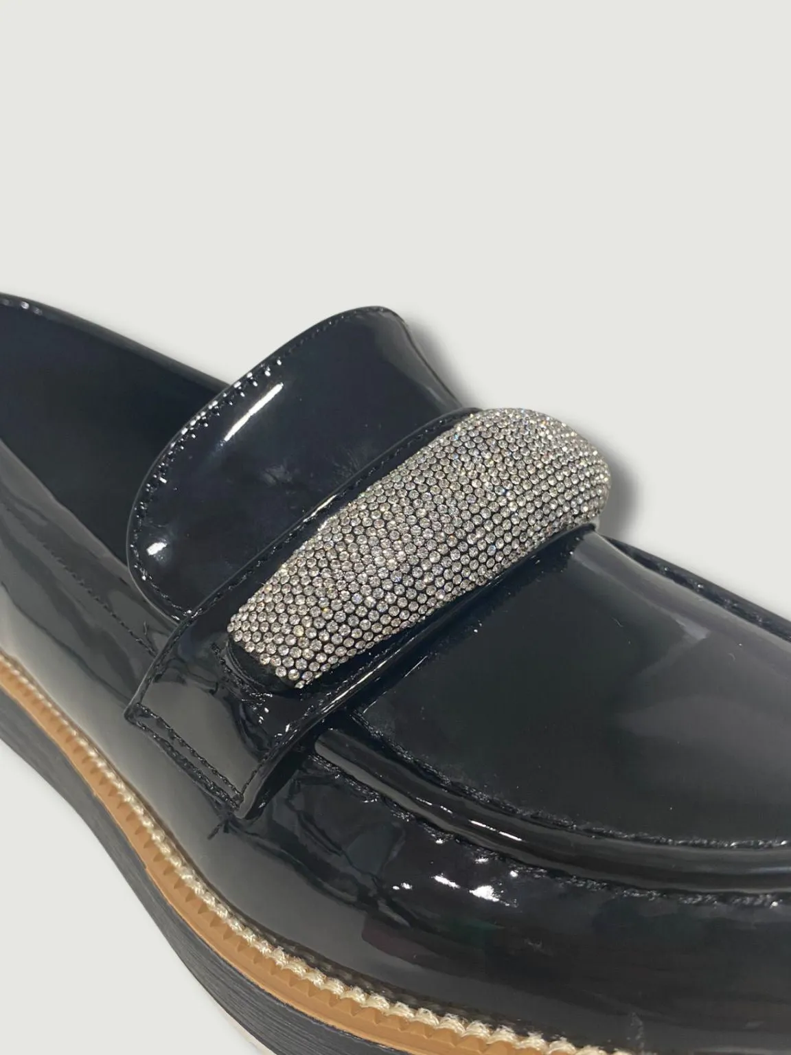 Black Diamante Patent Loafers