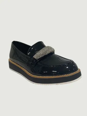 Black Diamante Patent Loafers