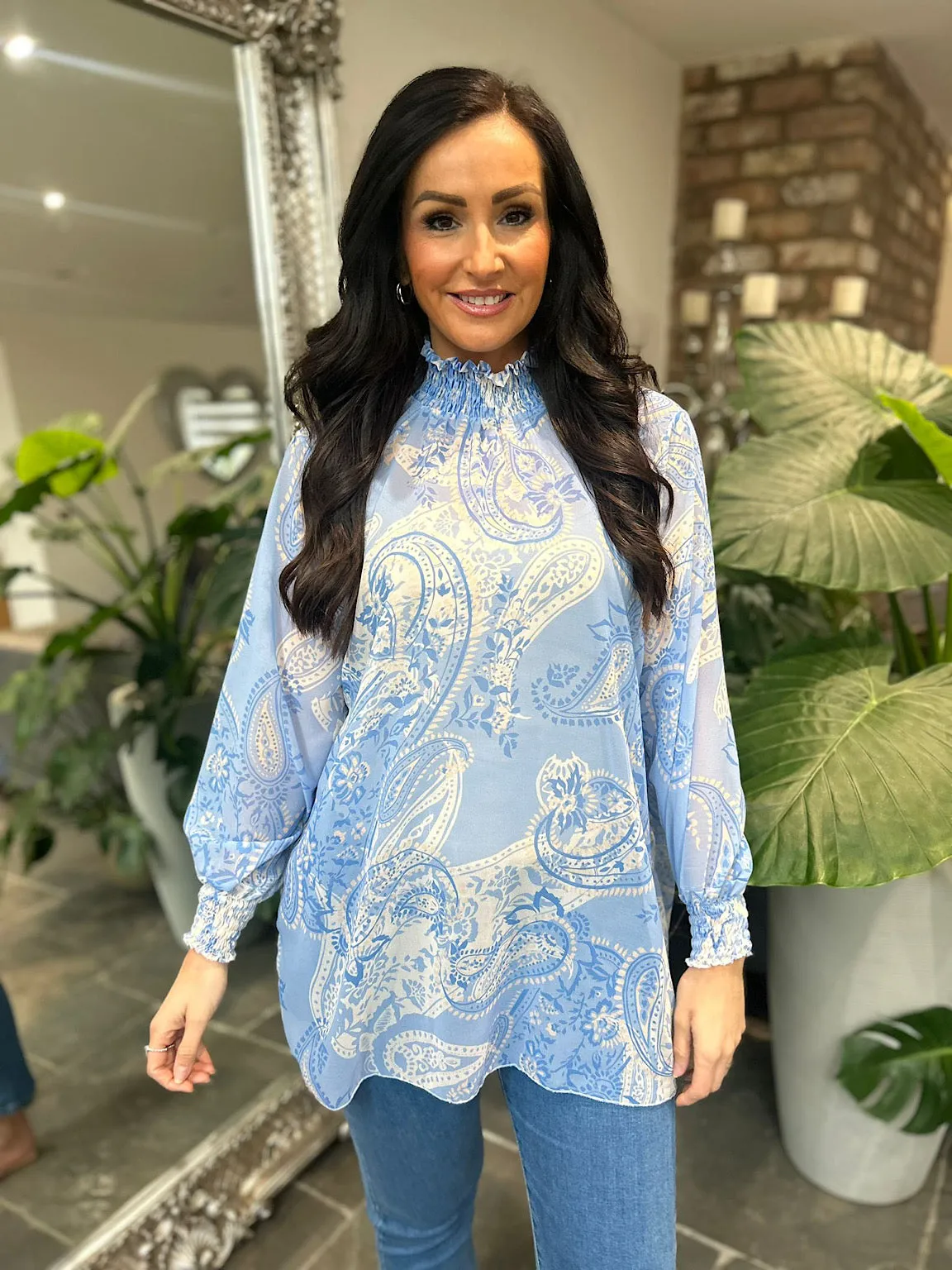 Blue Paisley High Neck Blouse June