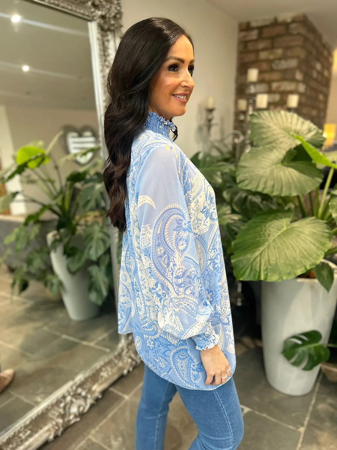 Blue Paisley High Neck Blouse June