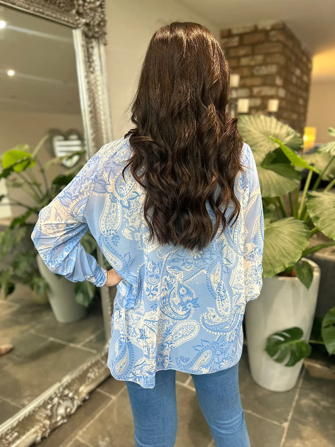 Blue Paisley High Neck Blouse June