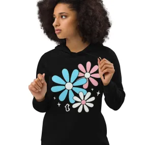 Blue Pink White Big Daisies Series Black Eco Fitted Hoodie