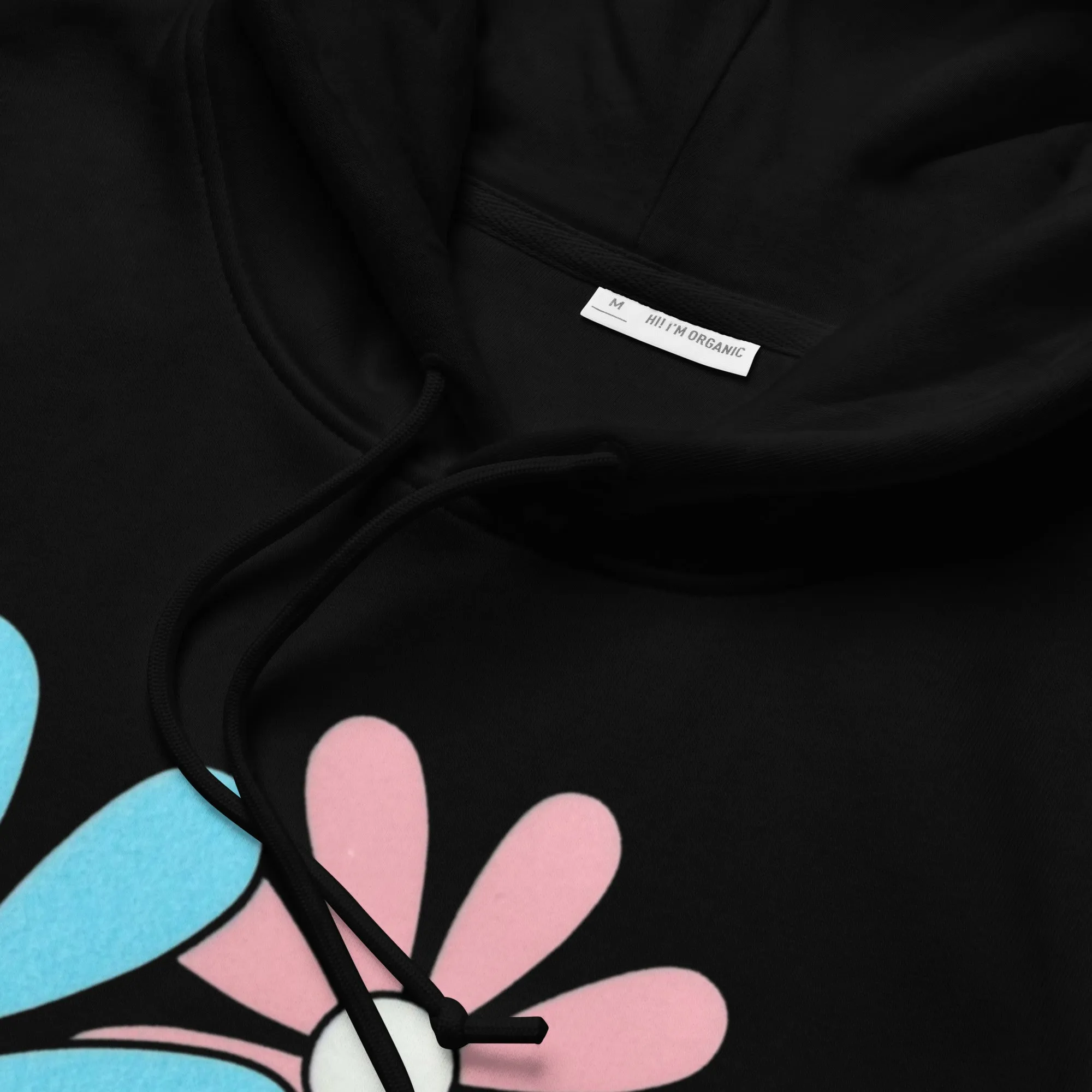 Blue Pink White Big Daisies Series Black Eco Fitted Hoodie