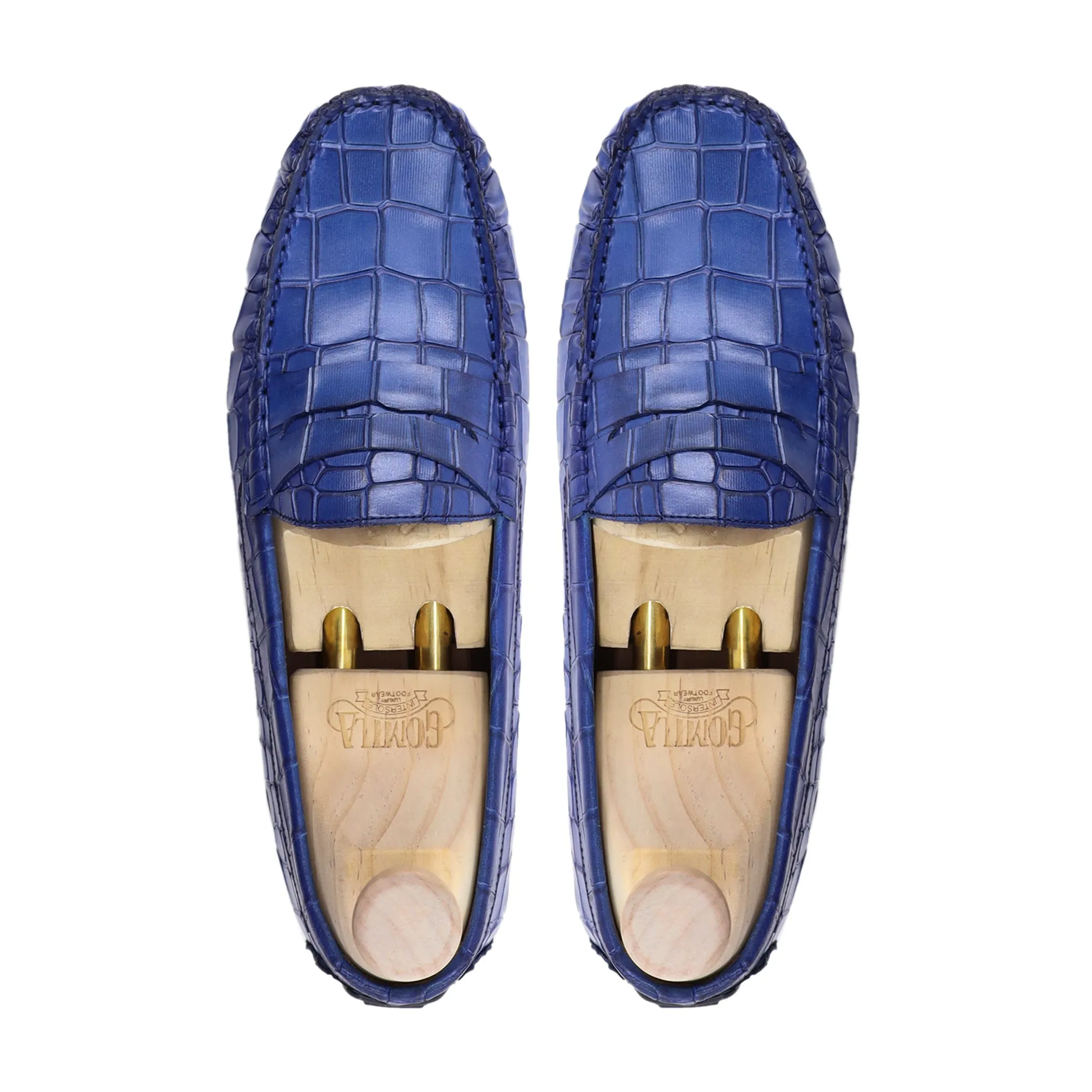 Botan - Men's Blue Crocodile Printed leather Driver Shoe