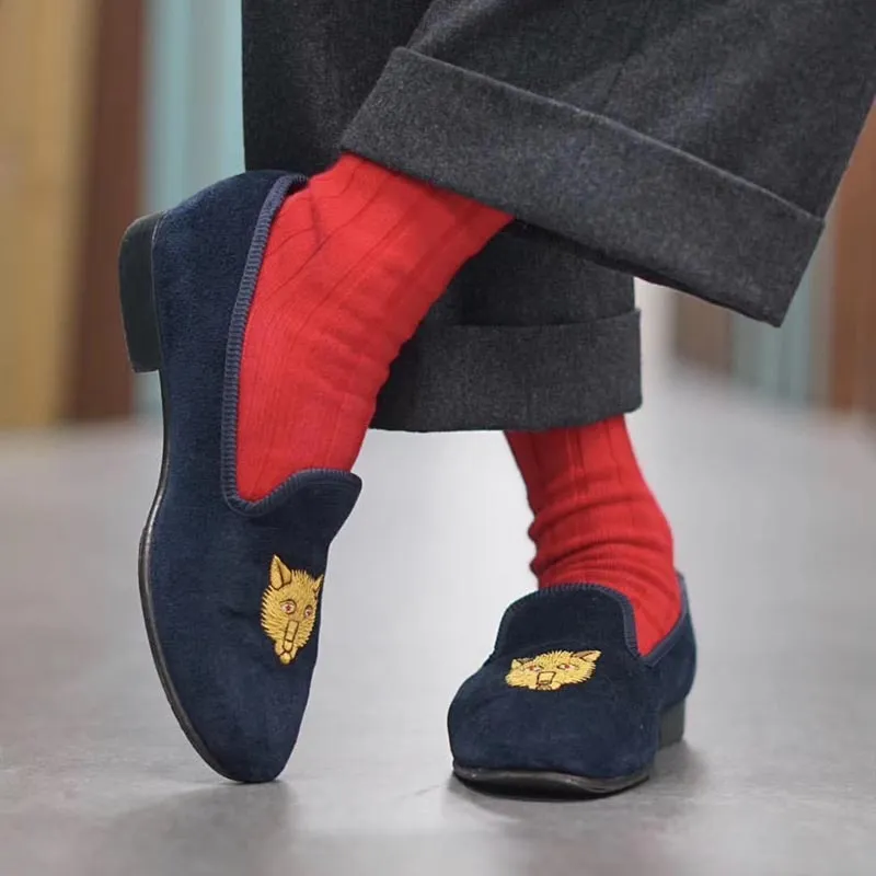 British Style Embroidered Loafers Blue 