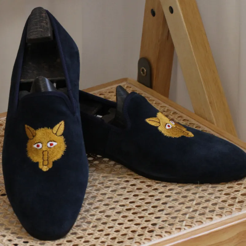 British Style Embroidered Loafers Blue 