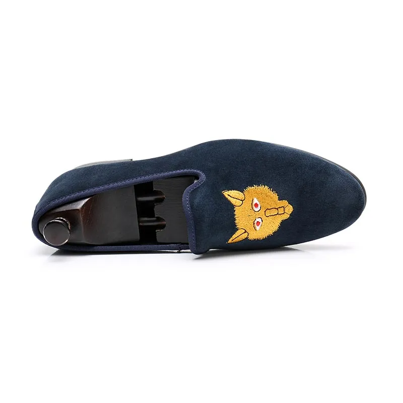 British Style Embroidered Loafers Blue 