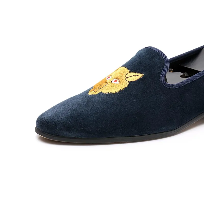 British Style Embroidered Loafers Blue 