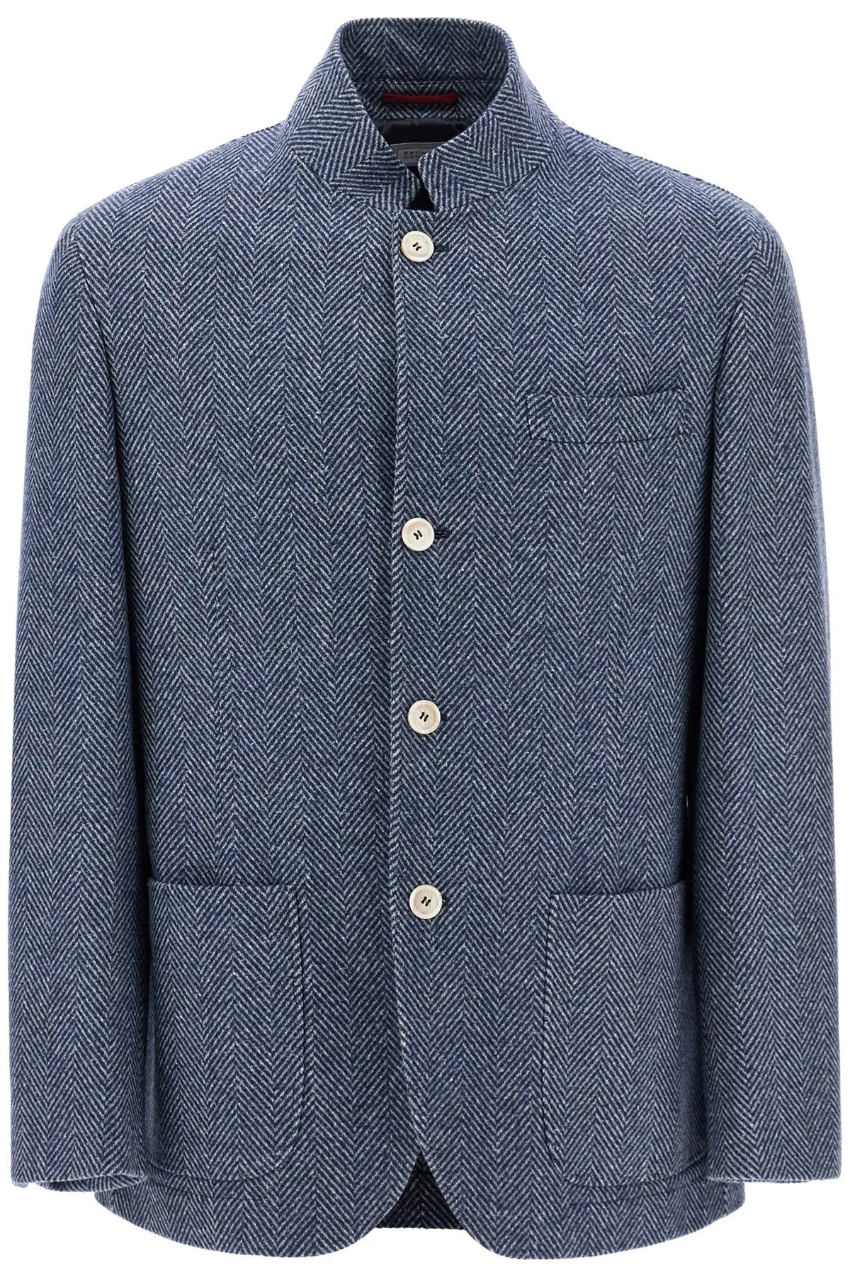 Brunello Cucinelli Wool*** Silk And Cashmere Chevron Coat   Blue