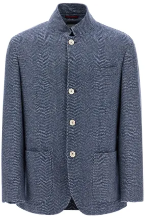 Brunello Cucinelli Wool*** Silk And Cashmere Chevron Coat   Blue