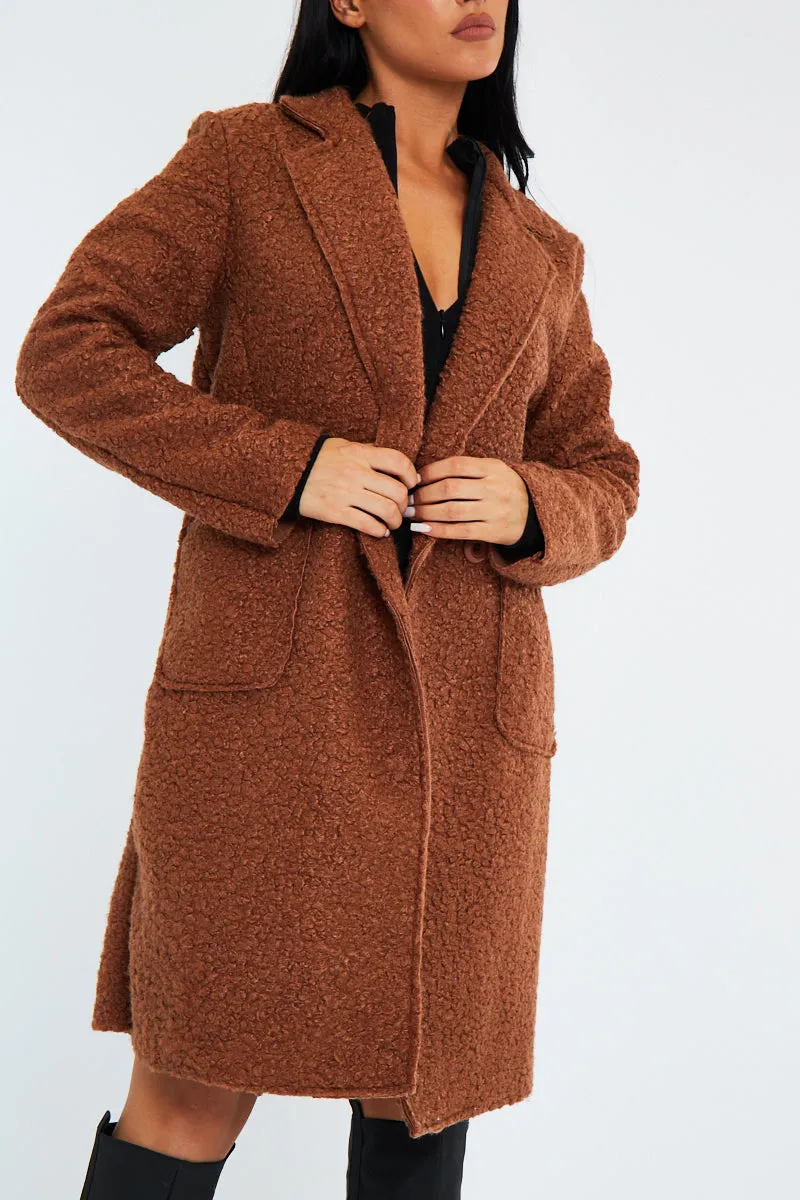 Camel Mid Length Teddy Coat - Madelin