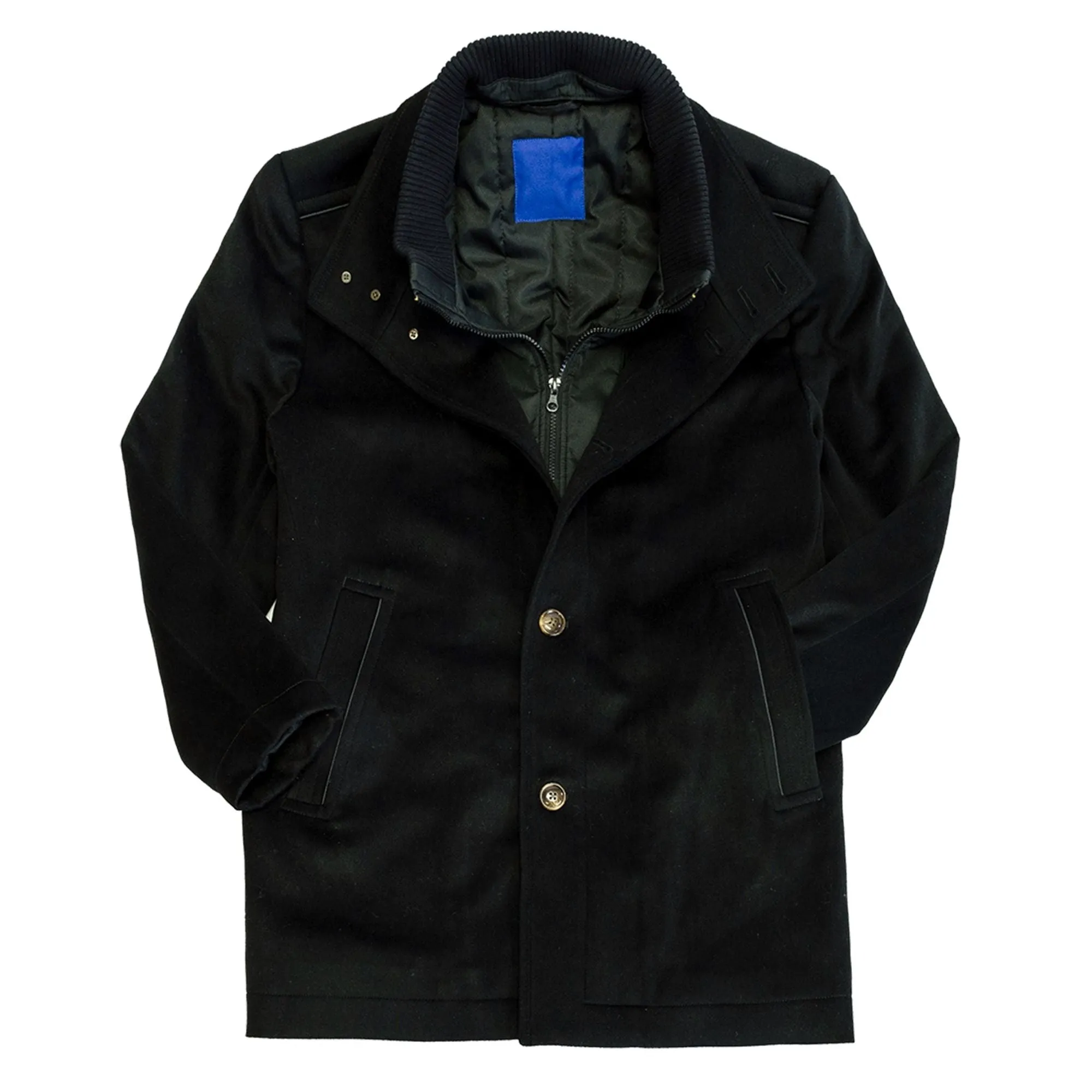 Cashmere Blend 6-Button Coat with Zip-Out Wind Blocker in Black by Viyella