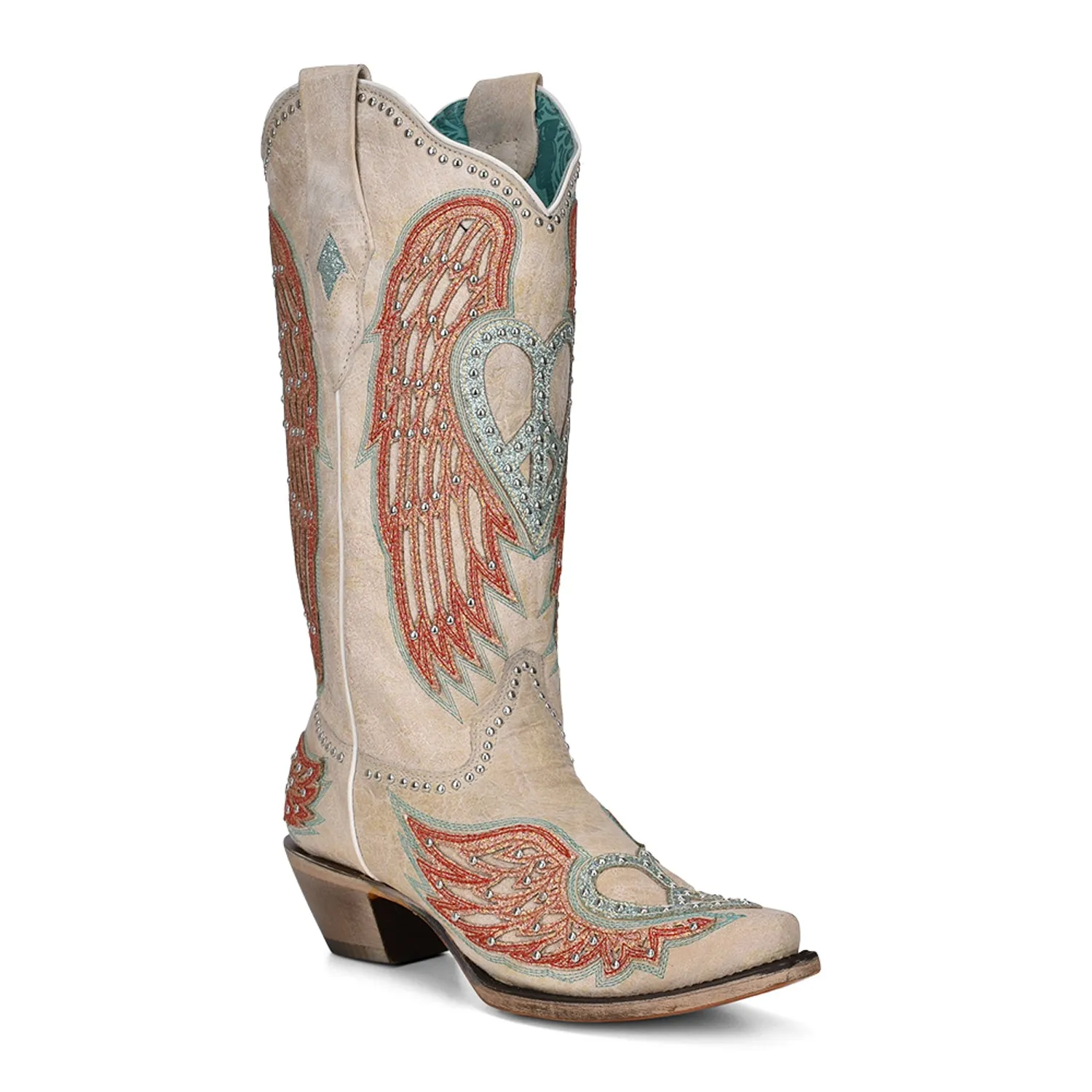 Corral Womens Winged Heart Cowboy Boots Leather Bone