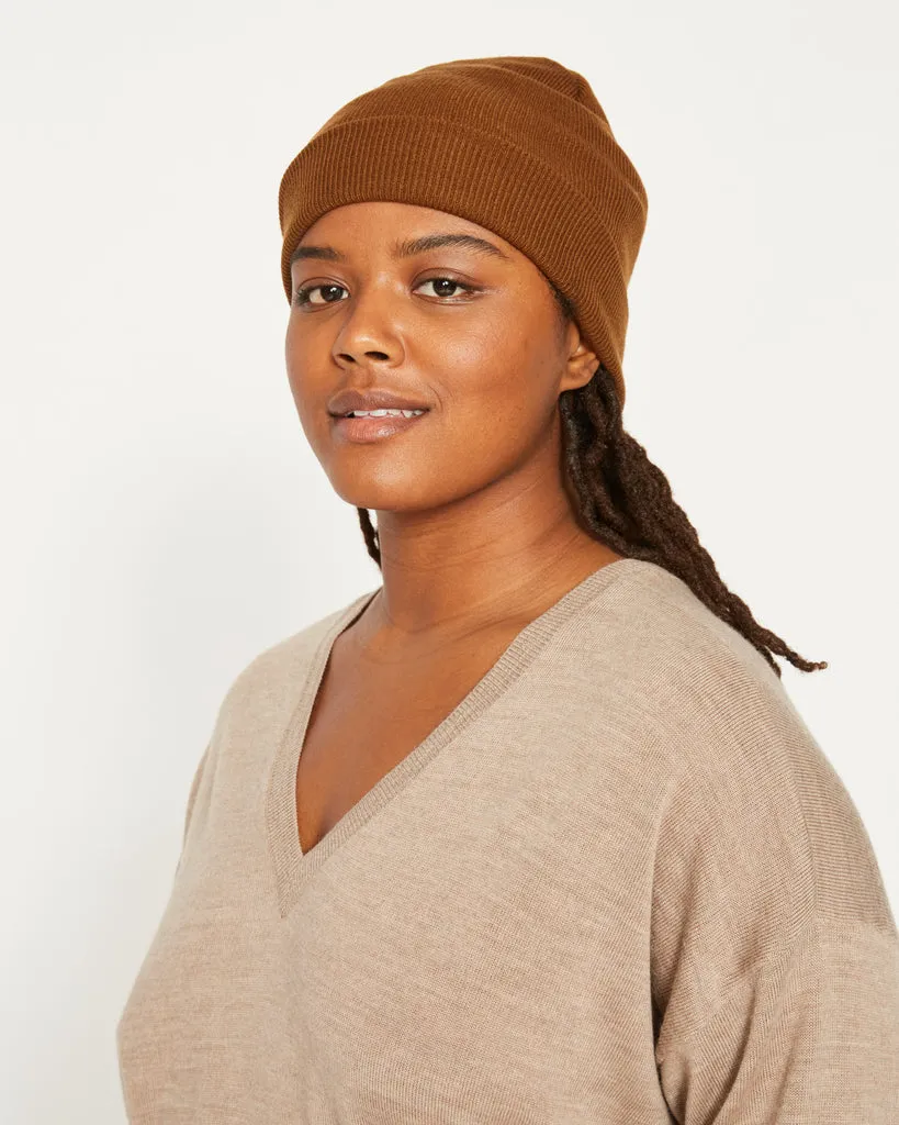 Cuffed Brim Beanie - Brown