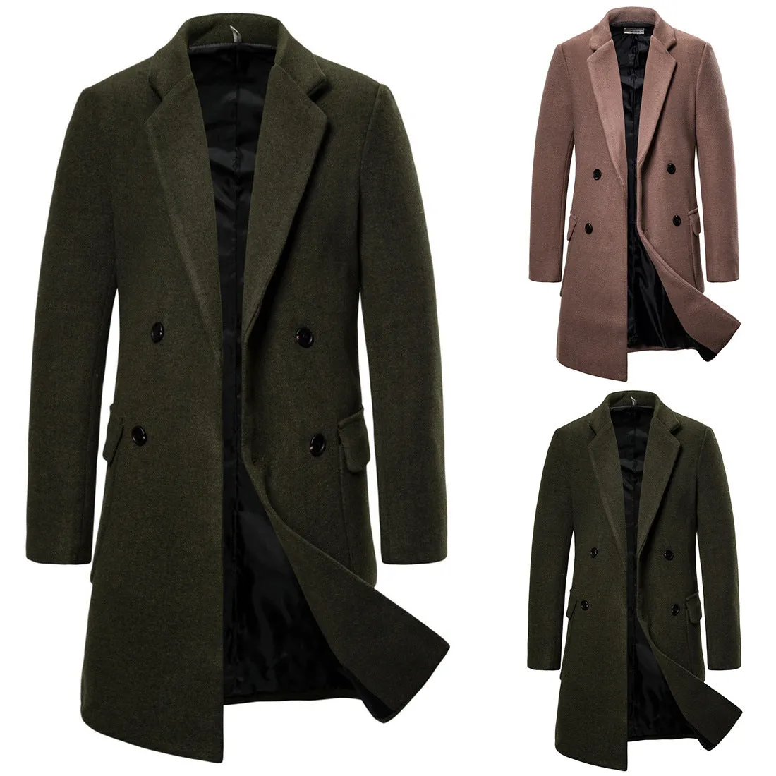 Double-breasted casual woolen coat mens