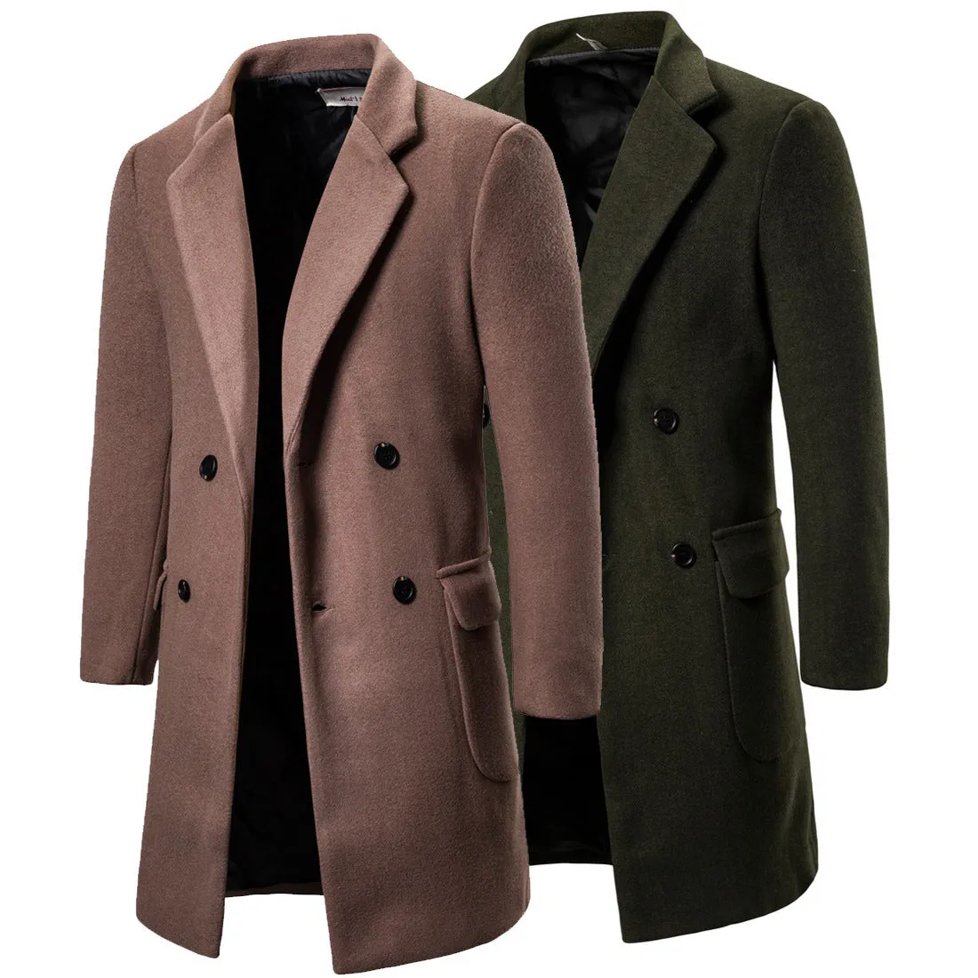 Double-breasted casual woolen coat mens