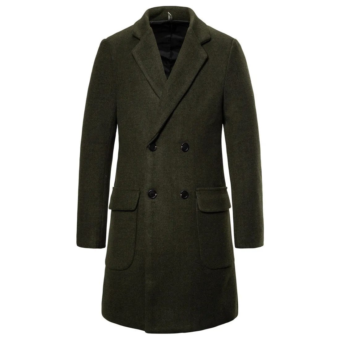 Double-breasted casual woolen coat mens