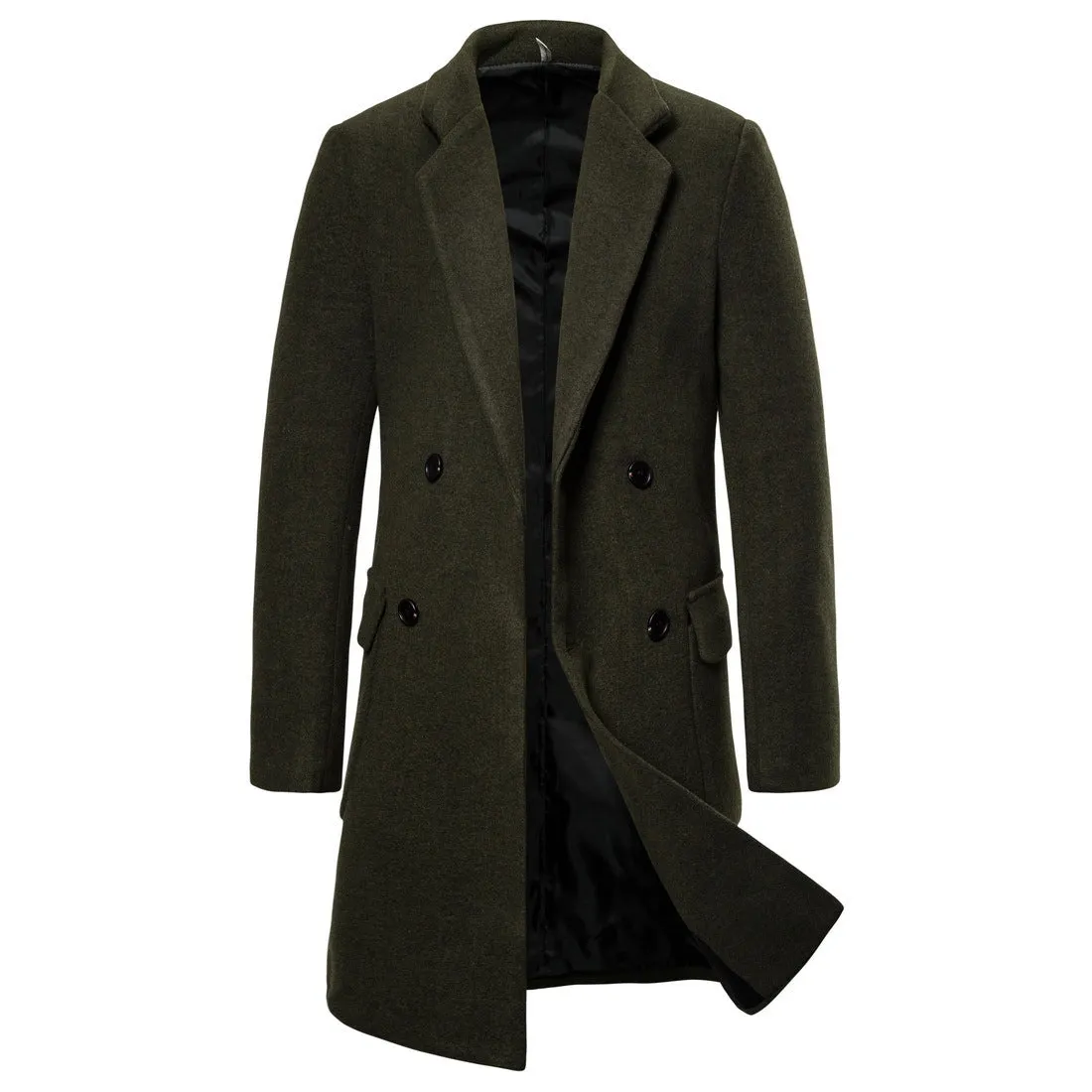 Double-breasted casual woolen coat mens