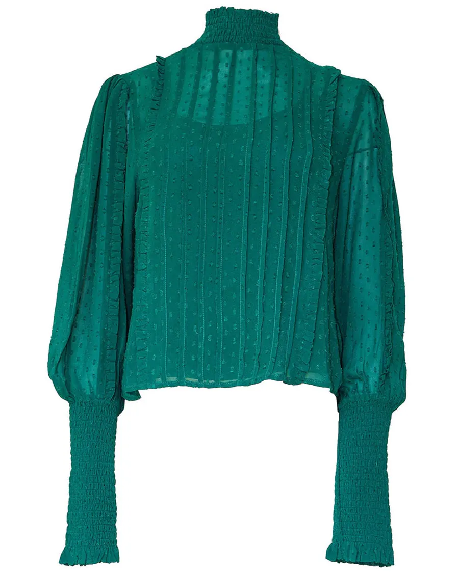 Emerald Ruffled Long Sleeve Blouse