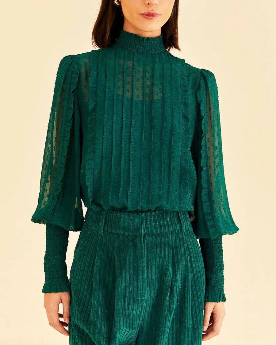 Emerald Ruffled Long Sleeve Blouse