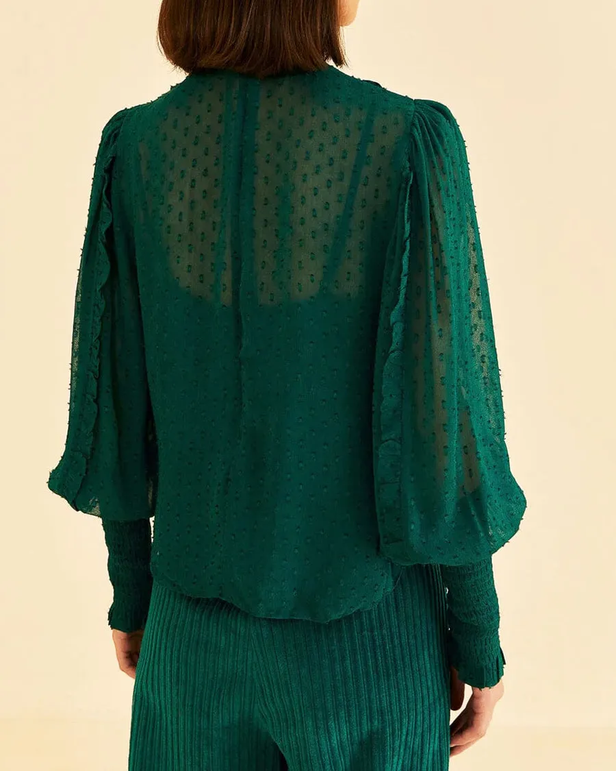 Emerald Ruffled Long Sleeve Blouse