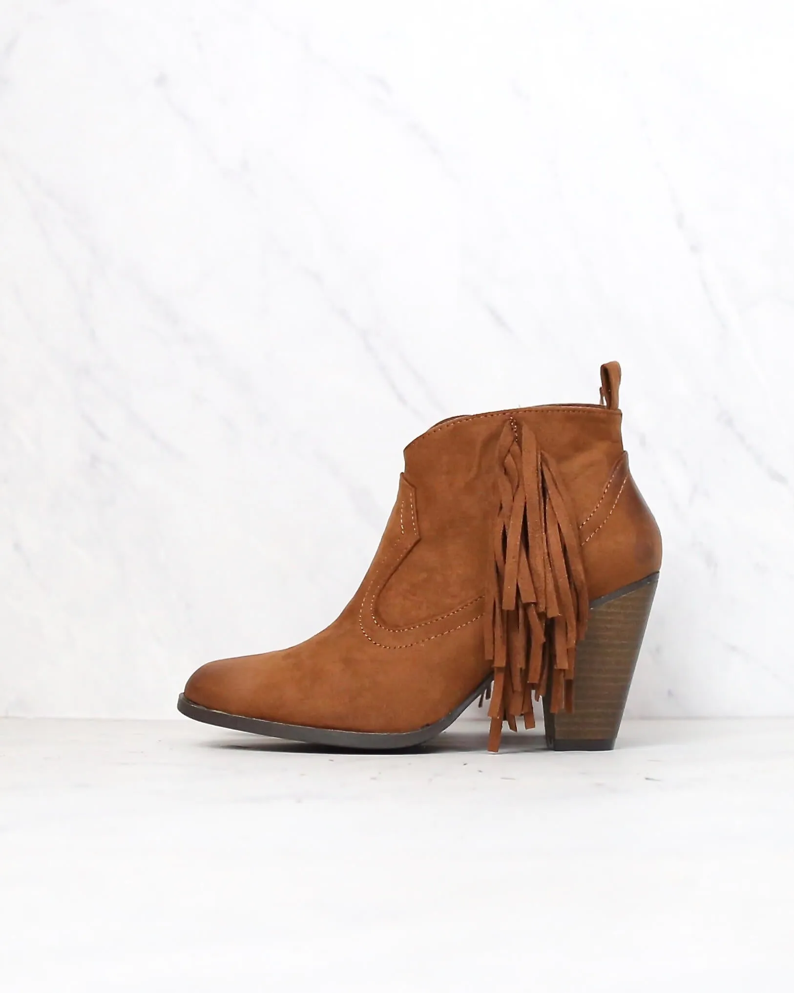 Final Sale - Cara Fringe Ankle Boots in Rust