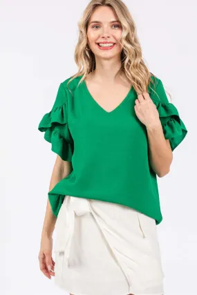 Gayle Ruffled Short Sleeve V-Neck Blouse