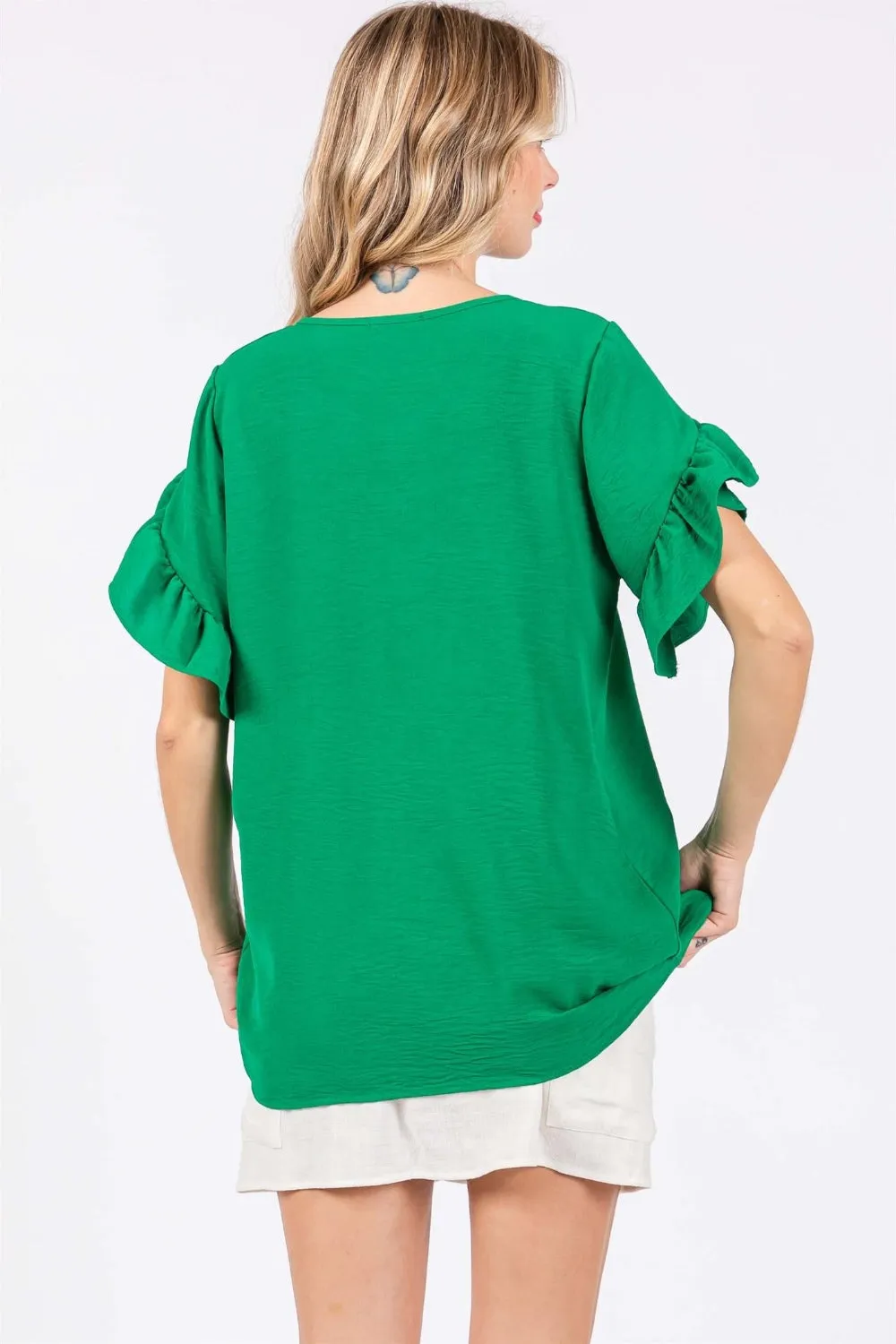 Gayle Ruffled Short Sleeve V-Neck Blouse