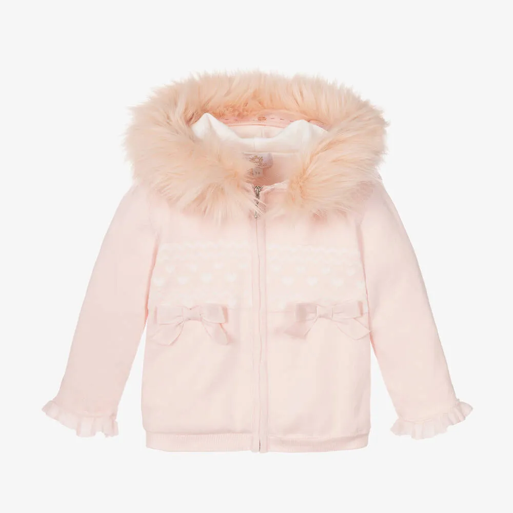 Girls Pink & White Knitted Zip-Up Hoodie