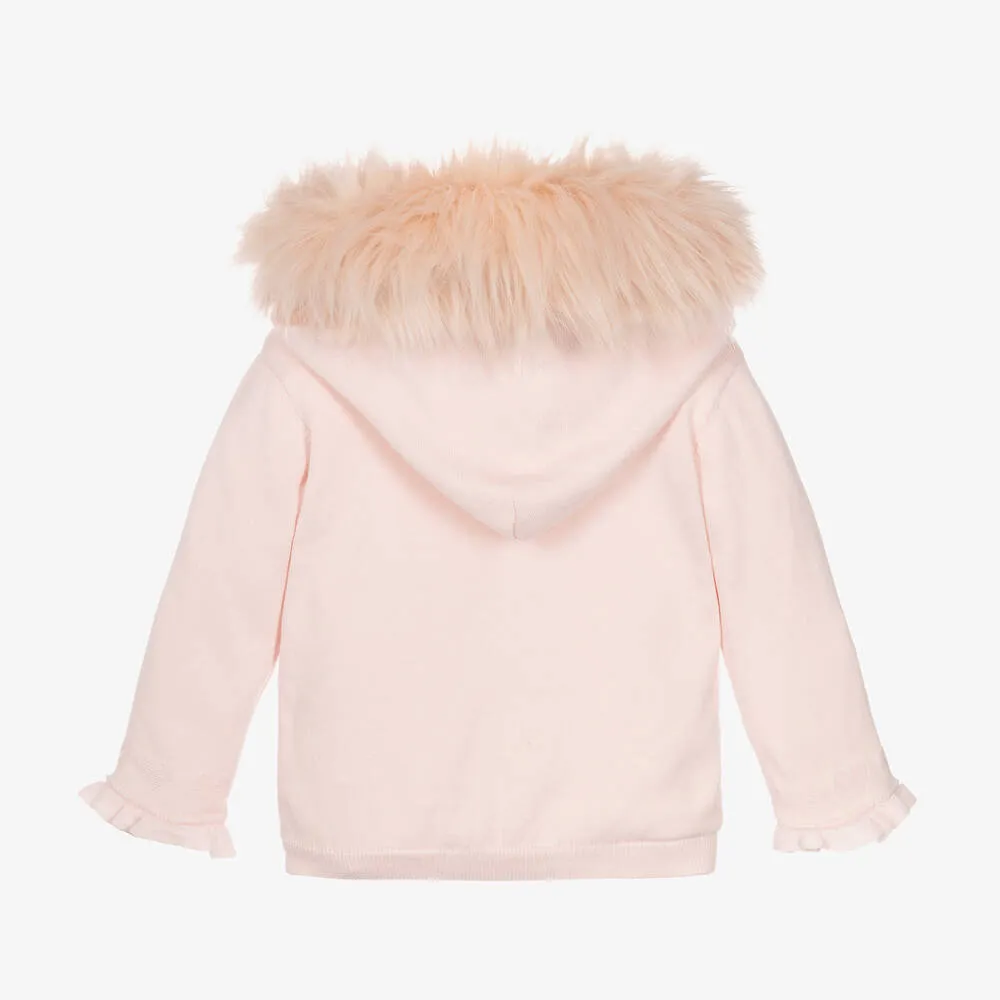 Girls Pink & White Knitted Zip-Up Hoodie