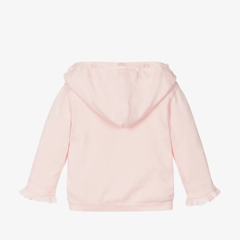 Girls Pink & White Knitted Zip-Up Hoodie