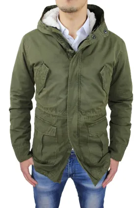 GIUBBOTTO PARKA UOMO VERDE MILITARE ESKIMO GIACCONE SLIM FIT CON PELLICCIA