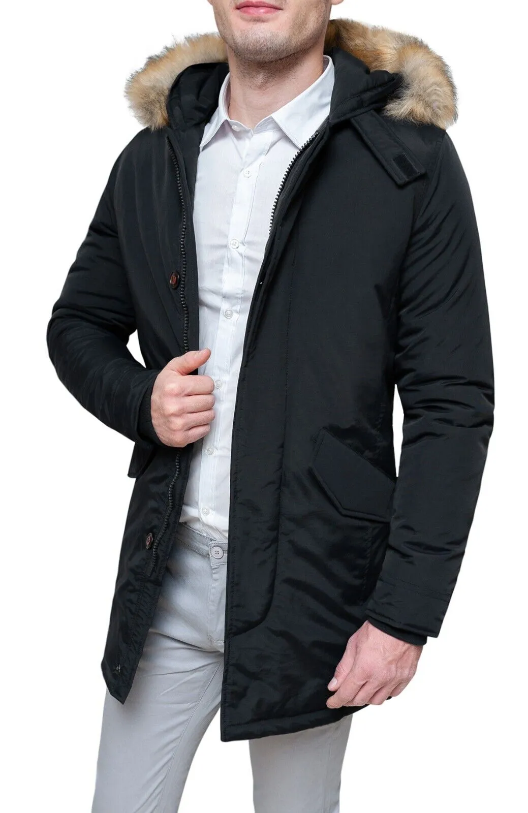 GIUBBOTTO UOMO PARKA INVERNALE NERO SLIM FIT GIACCA PIUMINO CAPPOTTO CASUAL