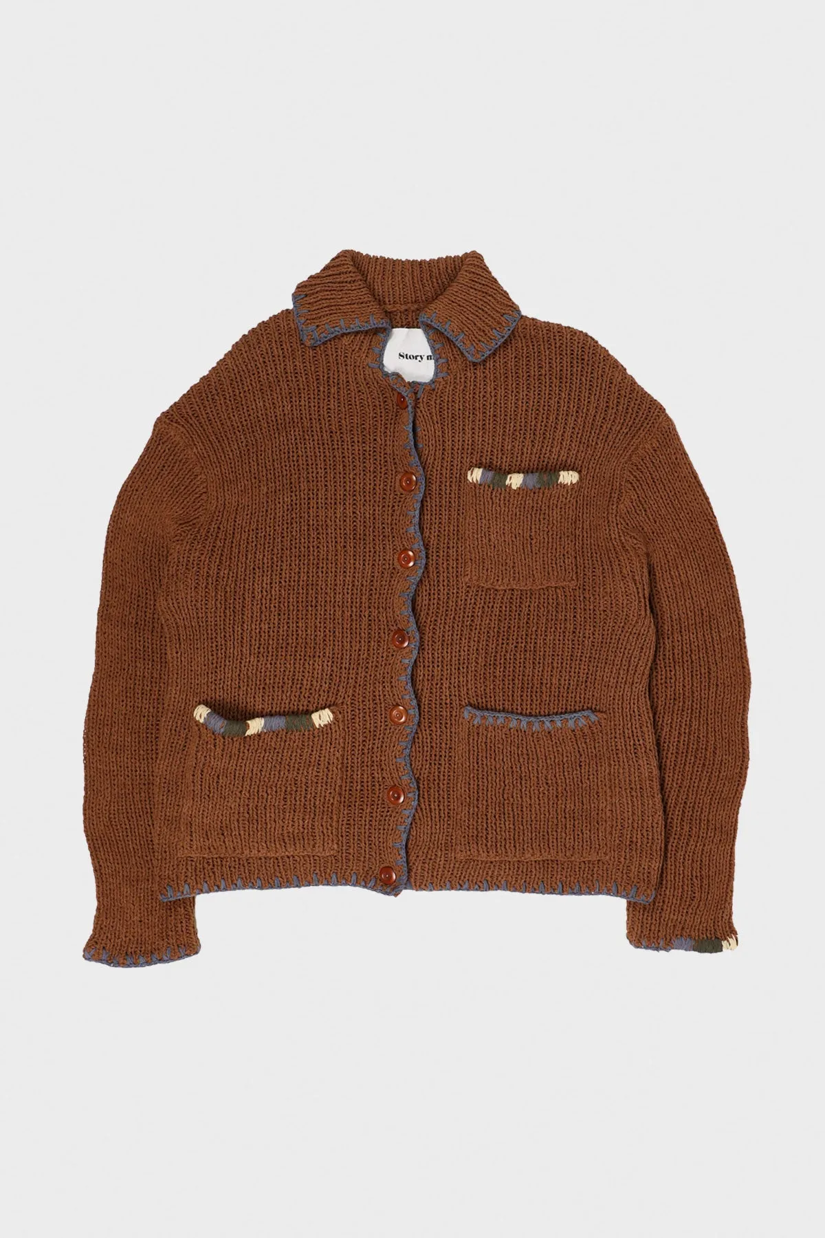 Grandad Cardigan Hand Knit - Brown