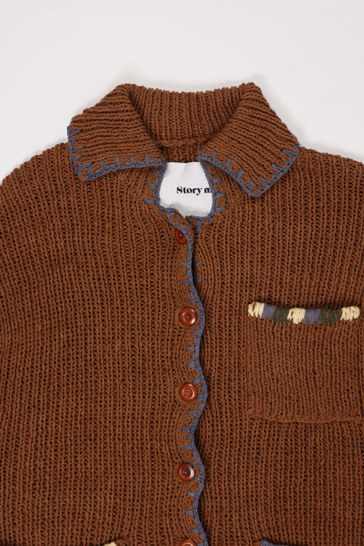 Grandad Cardigan Hand Knit - Brown