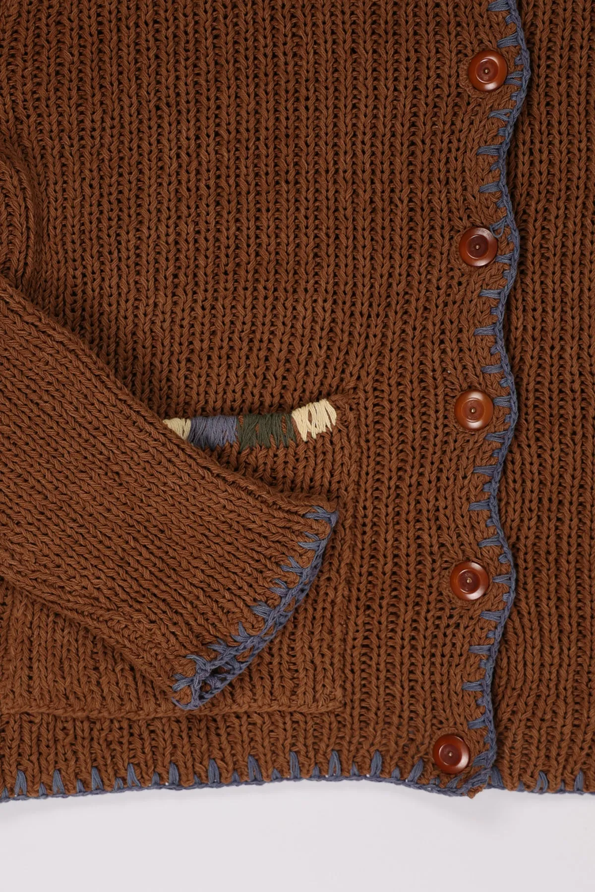 Grandad Cardigan Hand Knit - Brown