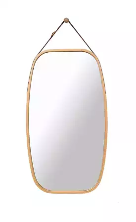 Hanging Full Length Wall Mirror - Solid Bamboo Frame and Adjustable Leather Strap for Bathroom and Bedroom