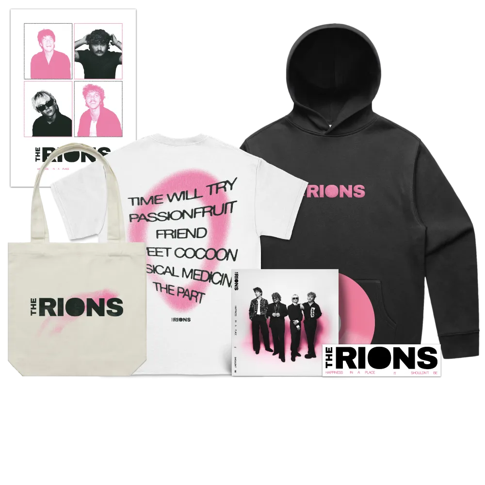 Happiness In A Place It Shouldn't Be EP 12 Vinyl (Pink), Hoodie, T-Shirt, Tote, Poster & Sticker Bundle Pre-Order