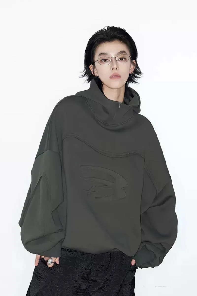 High Collar Loose Logo Hoodie