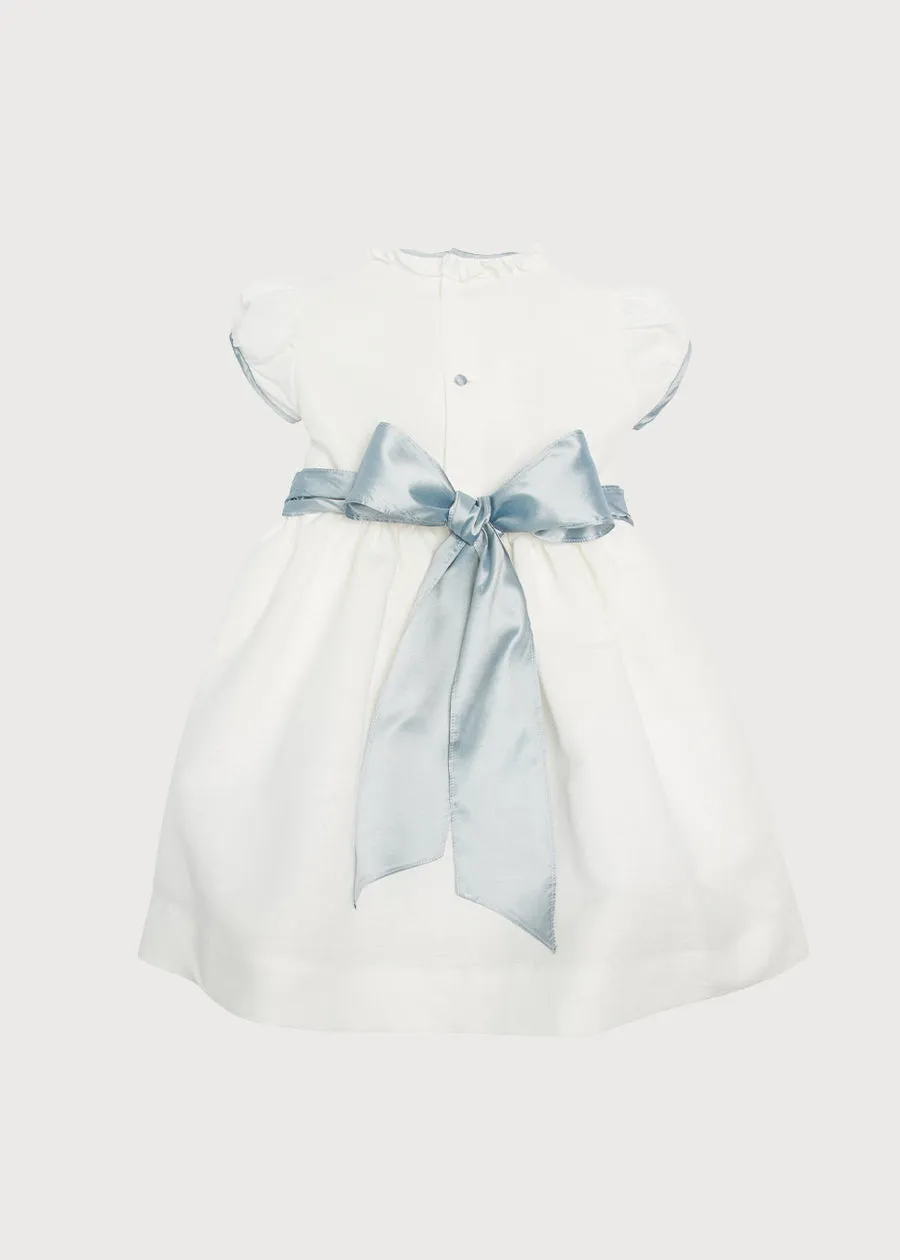 Ivory Handsmocked Occasion Dress with Blue Details (12mths-8yrs)