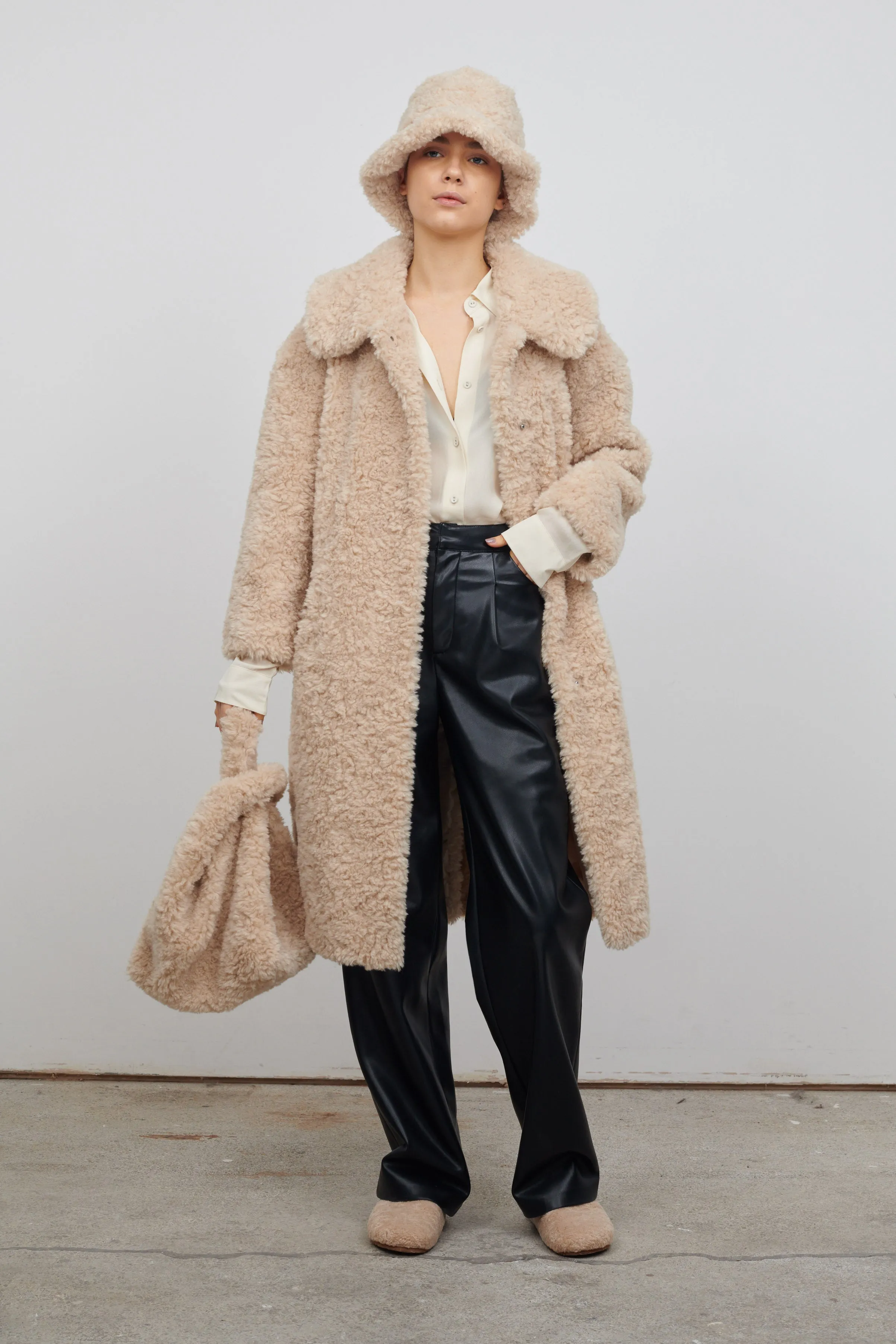 KATRINA FAUX FUR COAT BISCUIT