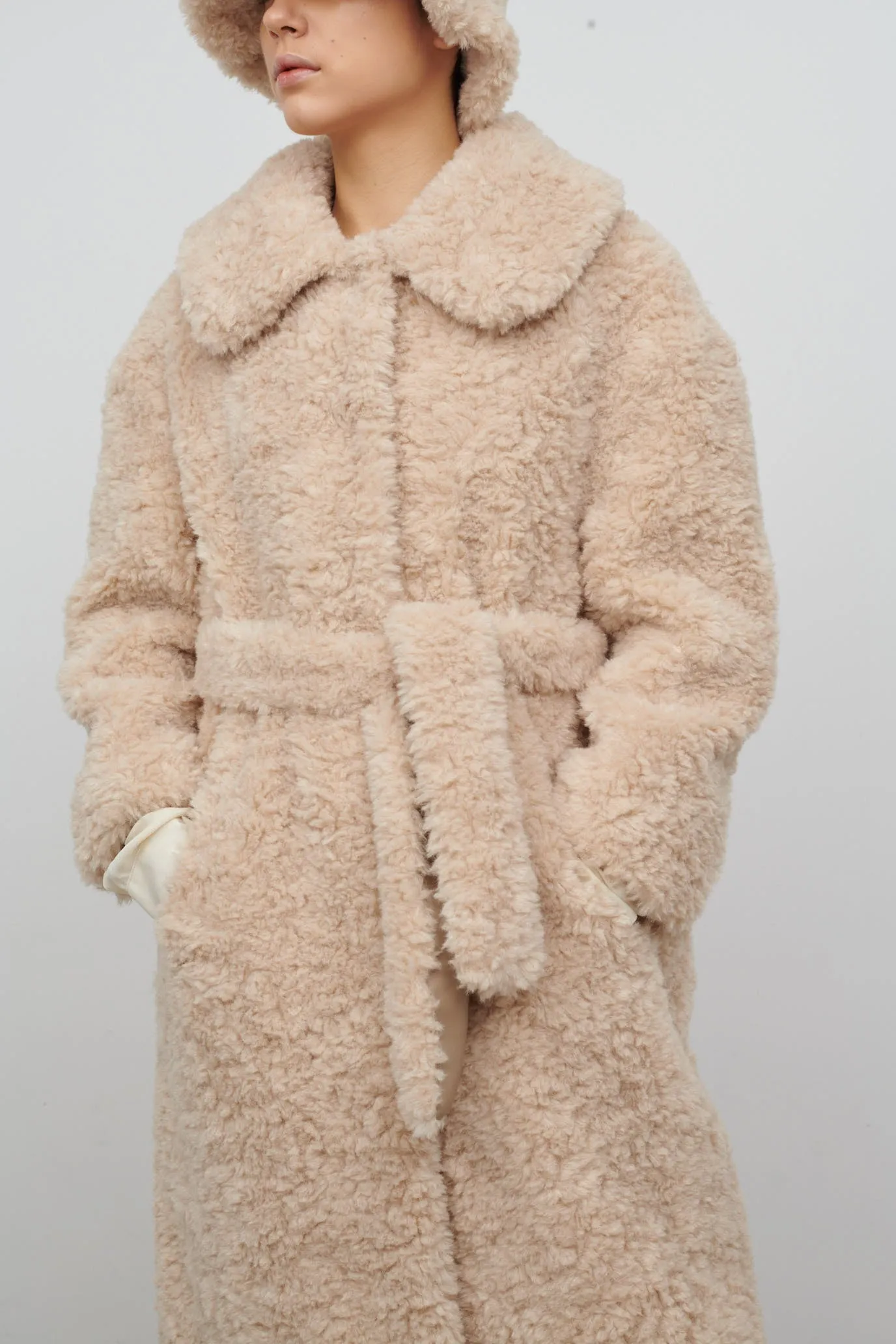 KATRINA FAUX FUR COAT BISCUIT