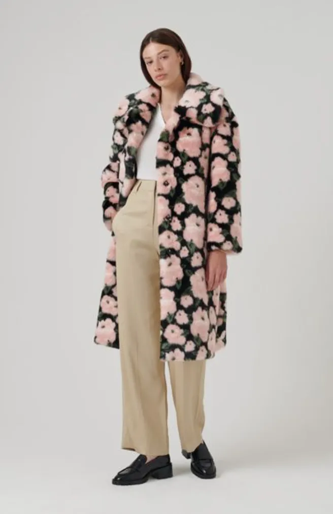 KATRINA FAUX FUR COAT PINK FLORAL